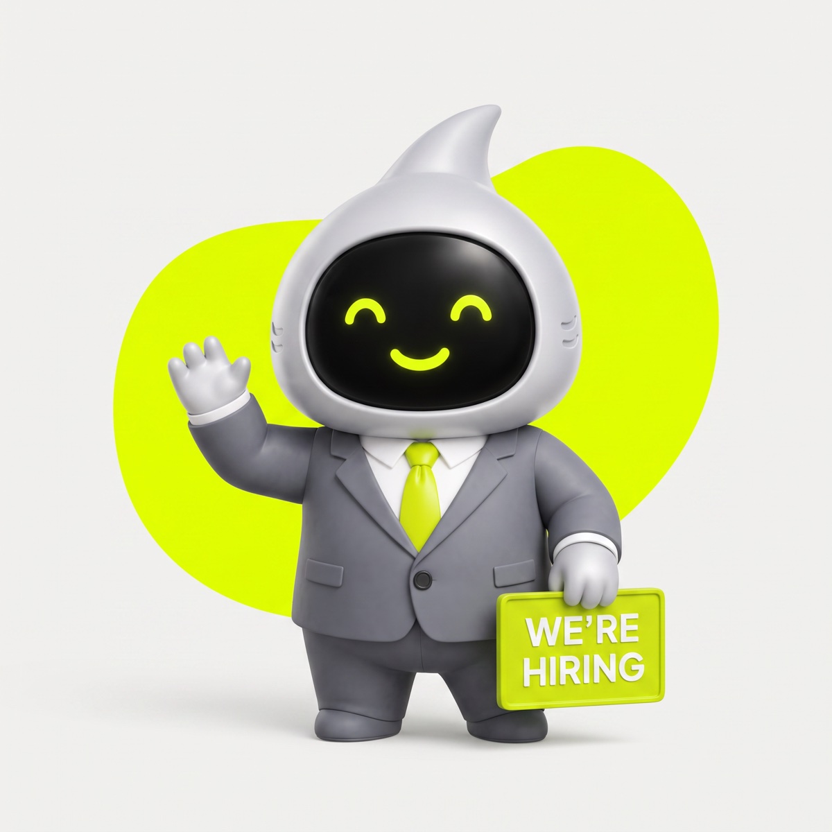 Kai, Re:Shark's AI sales agent, waving and holding a We're hiring sign